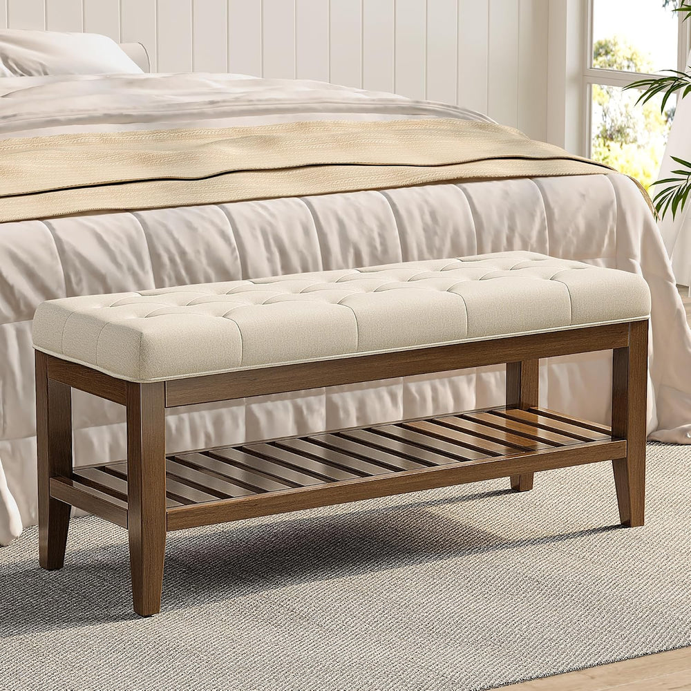 REONEY 43" End of Bed Bench, Upholstered Bedroom Storage Ottoman Bench, ...