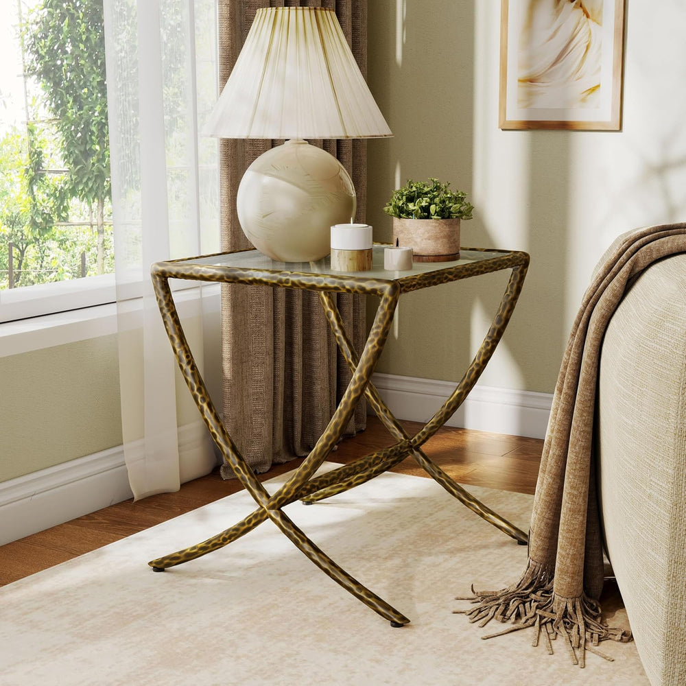 24/7 Shop at Home Lalia Modern 22-inch Metal Side Table with Tempered Glass T...