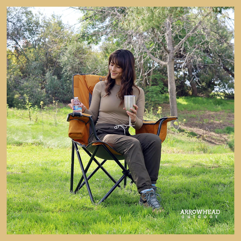 ARROWHEAD OUTDOOR Deluxe Folding Camp Chair – 550lb Capacity Heavy-Duty Quad ...