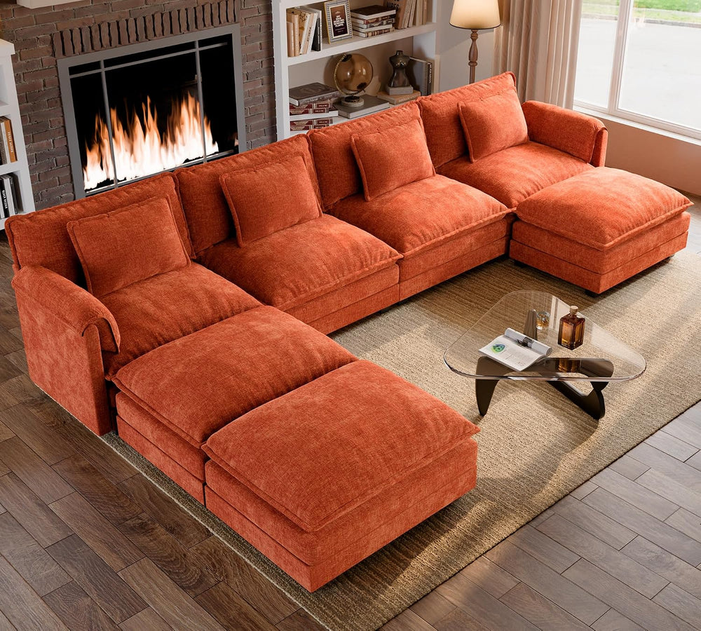ELUCHANG 153" Oversized Modular Sectional Sofa, Comfy Chenille Cloud Cou...