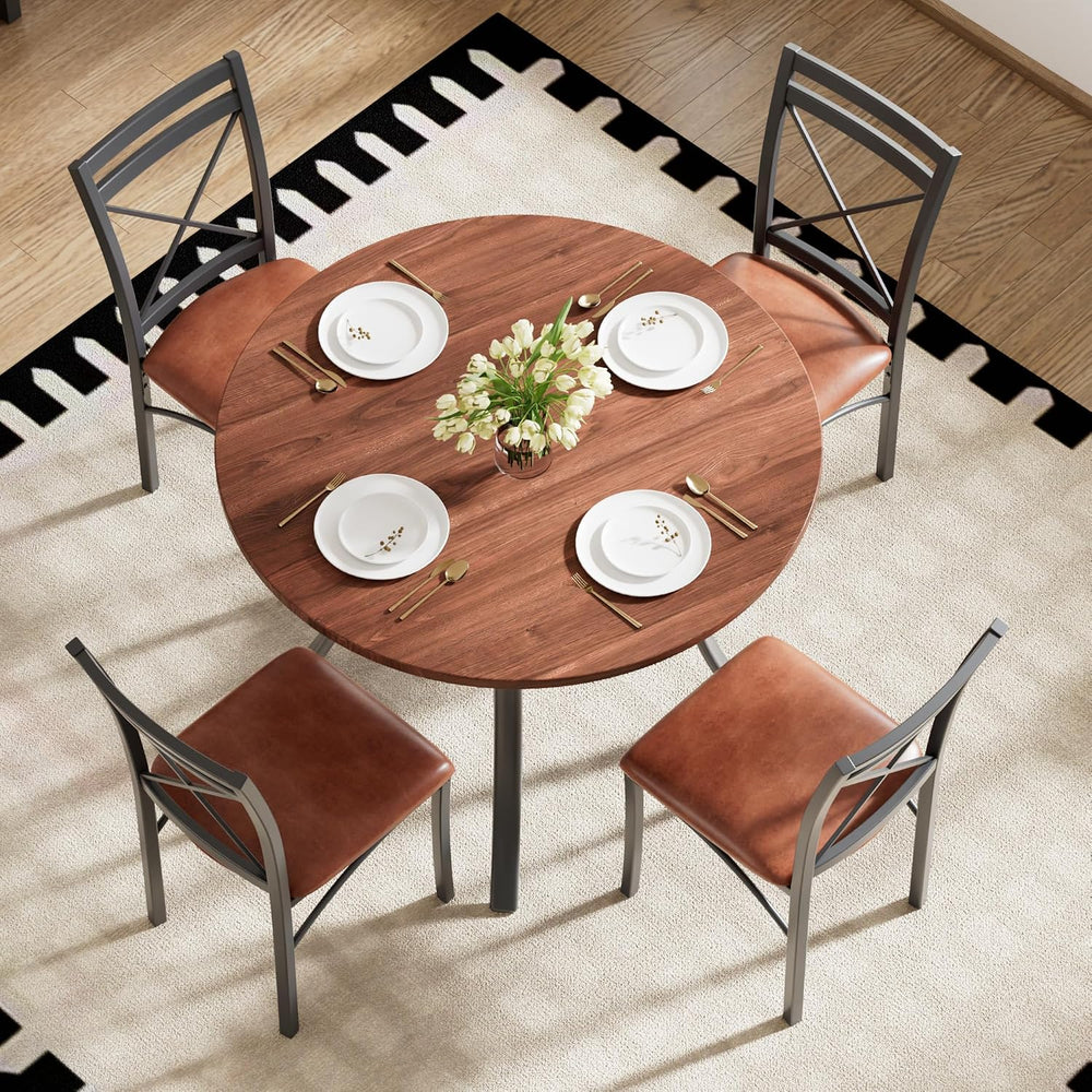 VECELO 5 Piece Dining Table Set for 4 with Chairs, Wood Grain Tabletop, Small...