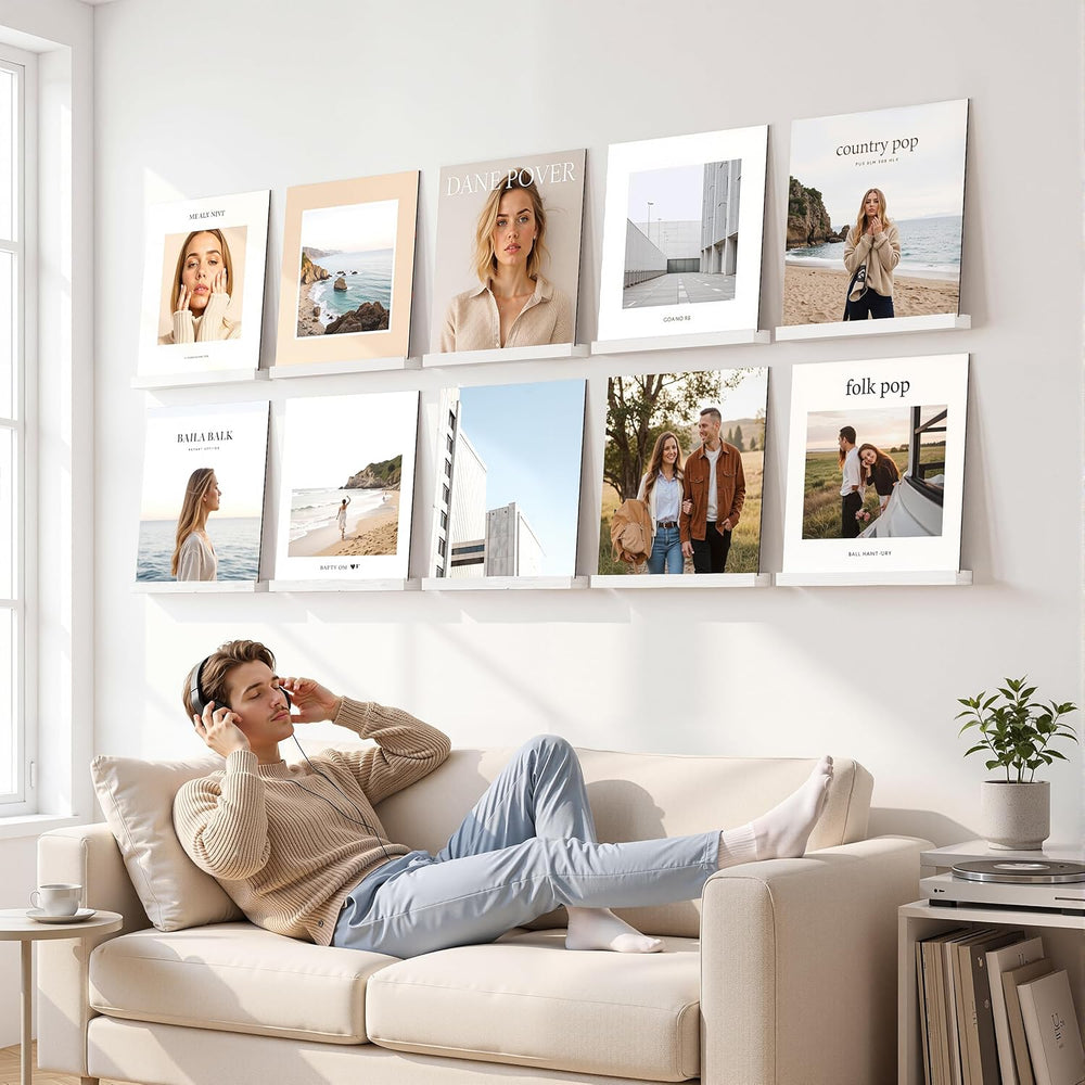 Emfogo Vinyl Record Shelf Wall Mount, 12 Pack Album Record Holder Wall, White...