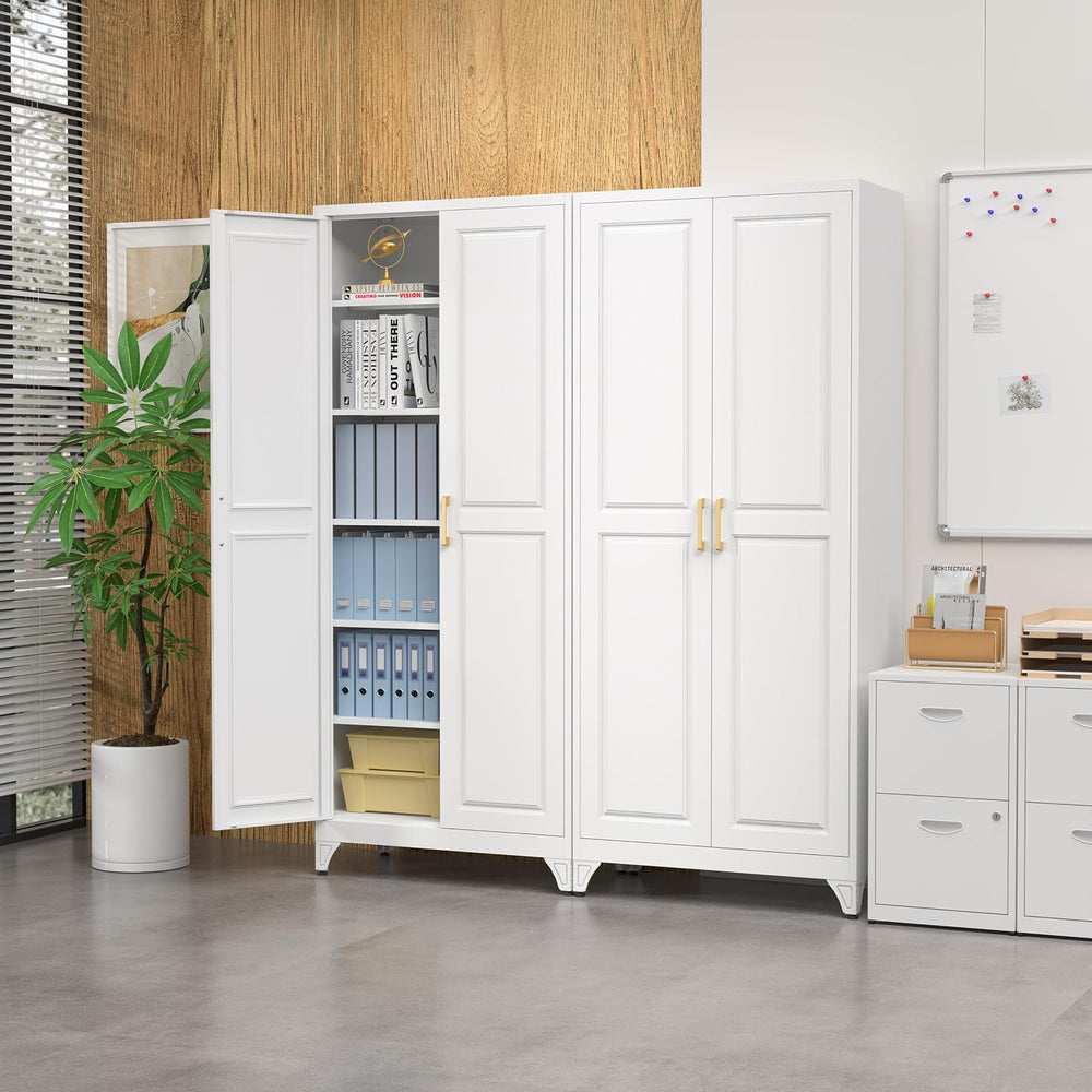 SteeLoong 75”Metal Pantry Storage Cabinet with Doors & 5 Adjustable Shelv...