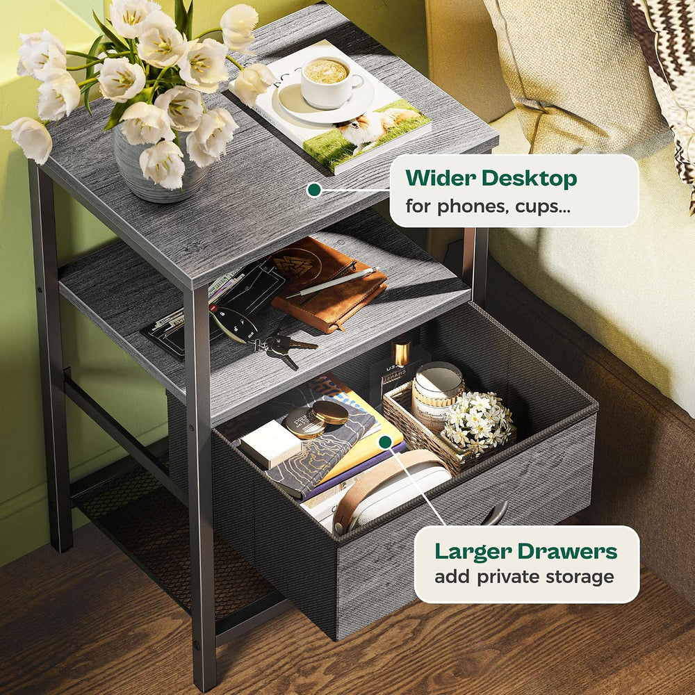 Huuger Nightstand Set of 2, Night Stand with Fabric Drawer, Mesh Shelf, Side ...