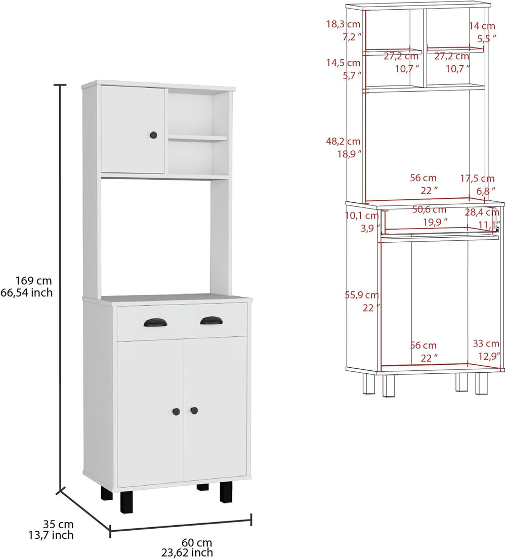 Salem Kitchen Pantry with 2 Cabinets, 2 Open Shelves, and Drawer