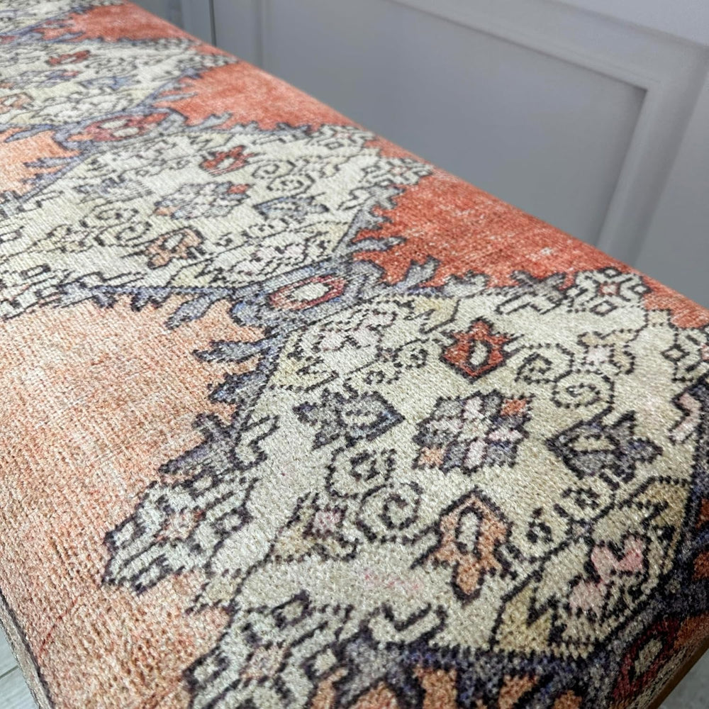 Ottoman Bench with Rug Upholstered Handmade Wood Work for Boho Farmhouse Kitc...