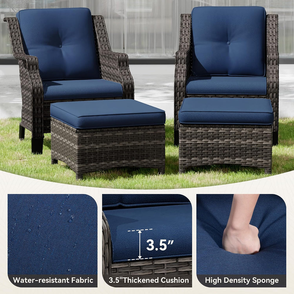 Outdoor Wicker Ottoman Set of 2, Patio Swivel Rattan Ottoman with Thick Cushi...