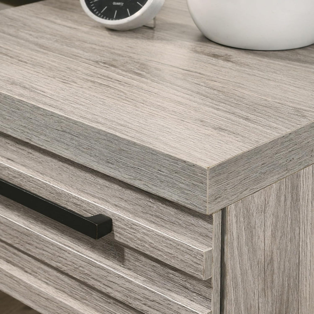 Contemporary Nightstand with Metal Base, One Size, Weathered Gray,for Small S...