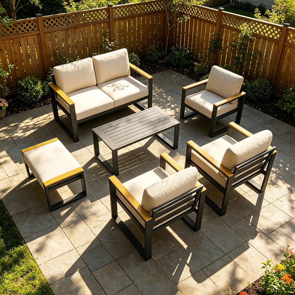 IDEALHOUSE Outdoor 2 Pieces Aluminum Patio Ottoman, Outdoor Footstool with Se...