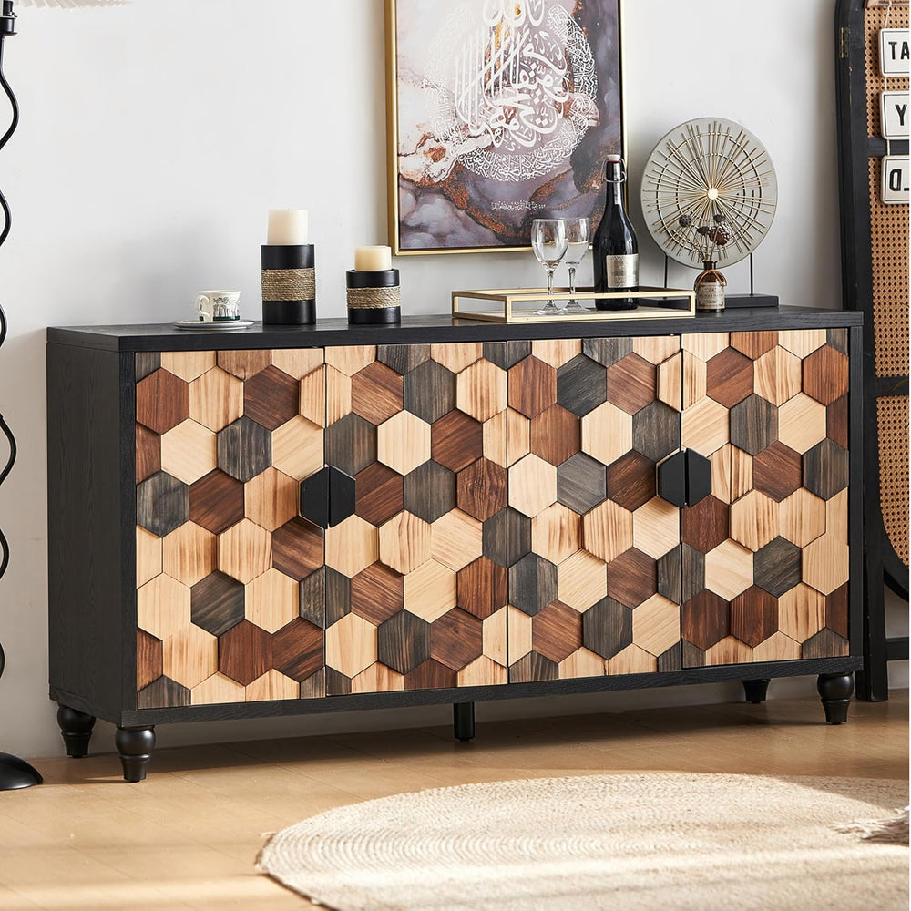 60" Geometric Sideboard Buffet Modern Farmhouse Credenza Storage Cabinet...