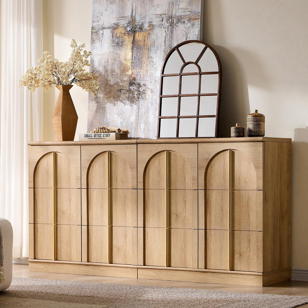 Arched Doors Sideboard, Buffet Cabinet with Storage, Natural Oak