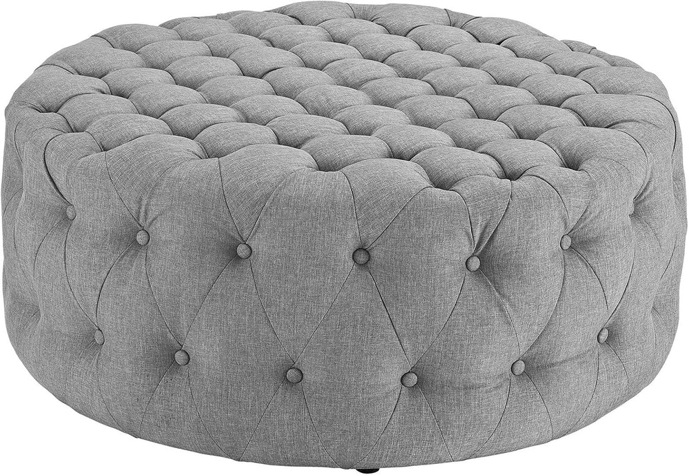 ModwayEEI-2225-LGRAmourFabric Upholstered Button-Tufted RoundOttomanLight Gray