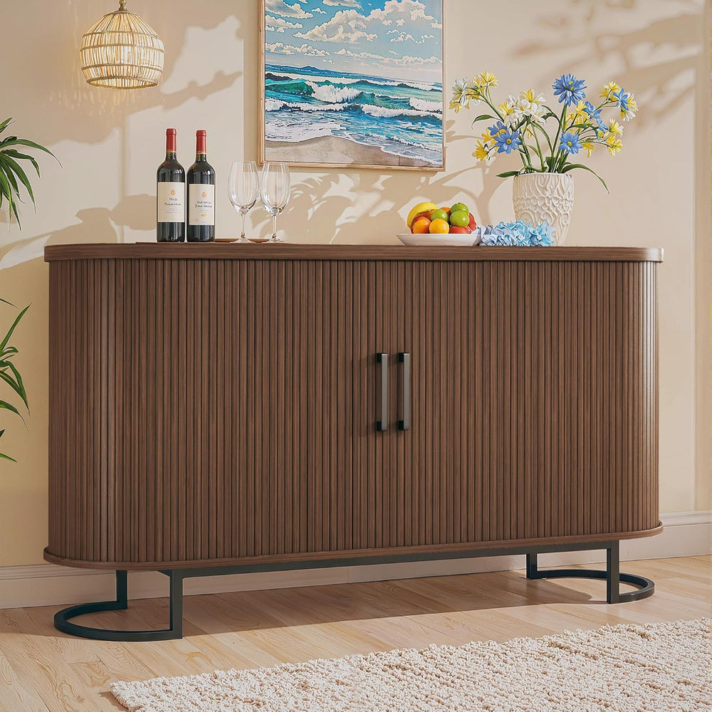 HUAHUU Sideboard Buffet Cabinet with Storage, 54.3" Fluted Tambour, Adju...