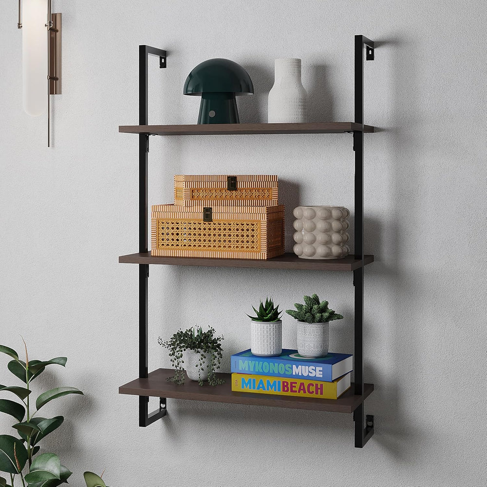 happimess MSH1000C Madera 40.55" Classic Industrial 3-Shelf Wood Wall-Mo...