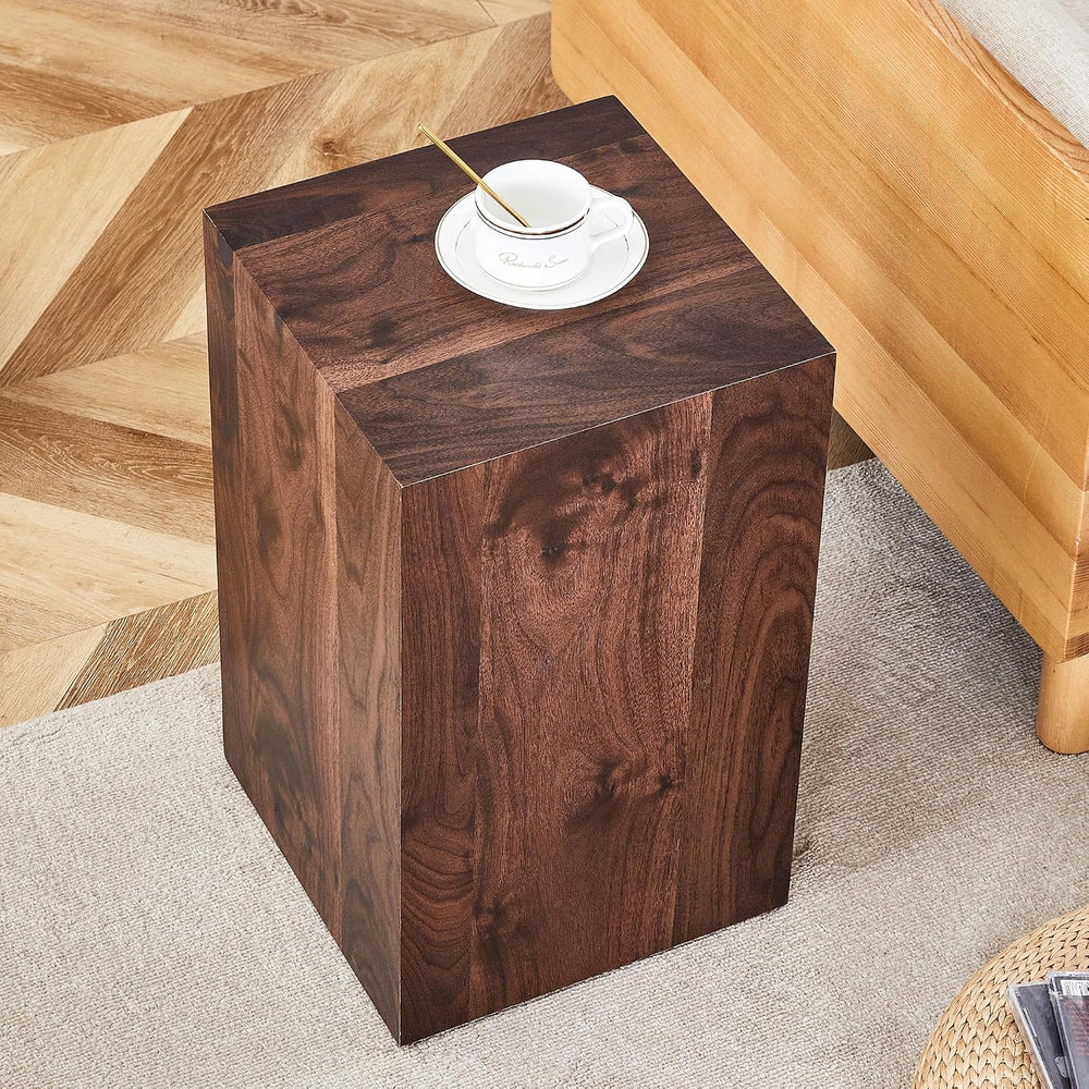 Modern Walnut Wooden End Table for Living Room, MDF Construction Square Sofa ...