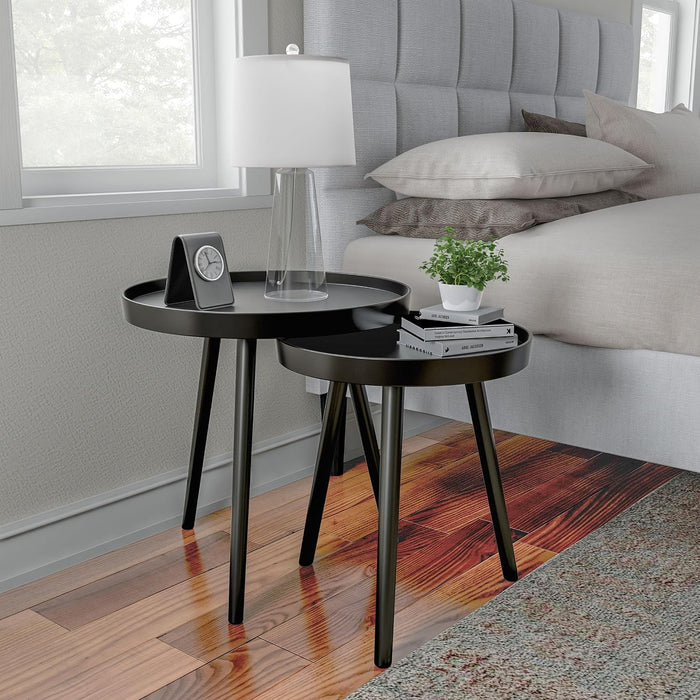 Lavish Home Nesting Side Tables, Black, Set of 2, 21.5”/16” | Round End Tables with Tray Tops for Living Room, Bedroom, or Home Office, Mid-Century Modern Living Room Furniture
