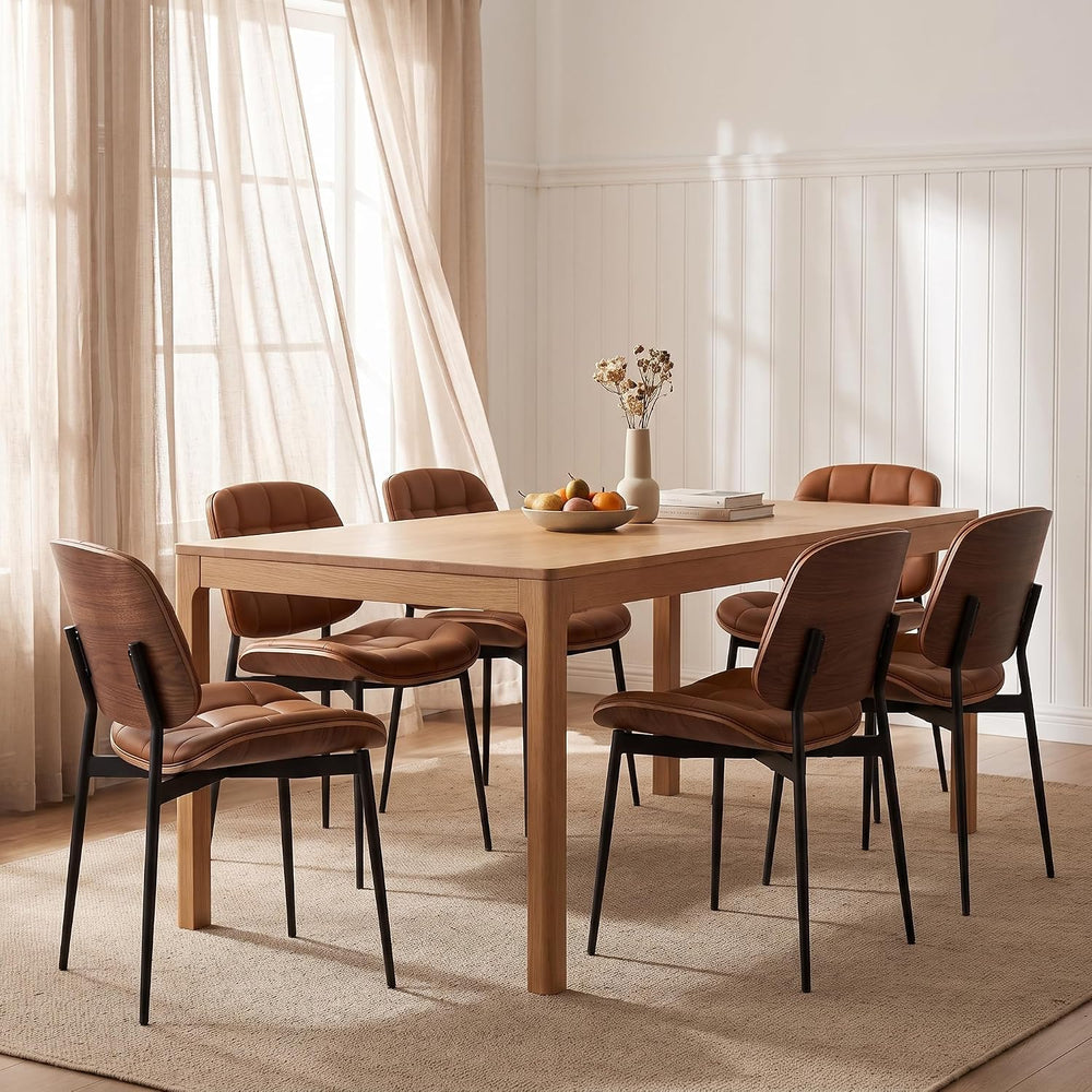 GrandNoor Mid Century Modern Dining Chairs with Walnut Grain Back, Brown Faux...