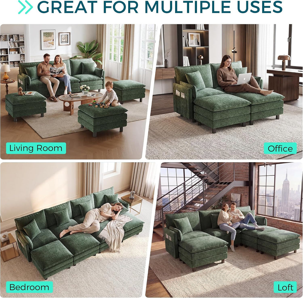 LINSY HOME 65'' Modular Sectional Sofa Love Seat Couch Chenille Cloud...