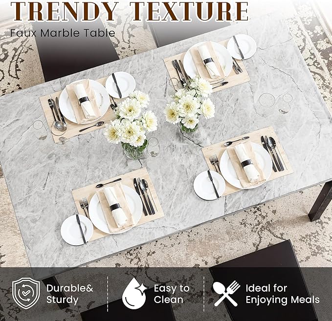 Hooseng Dining Table Set for 4, Faux Marble Small Kitchen Table Chairs Set of...