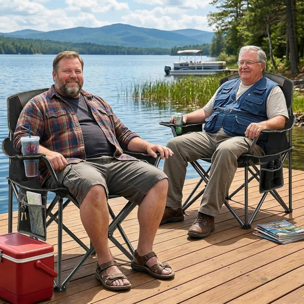 2 Pack Padded Oversized Camping Chairs for Adults,Heavy Duty Support 400 Lbs,...