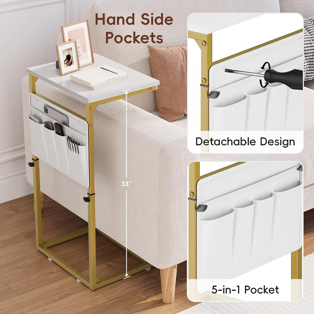 Vagusicc C Shaped End Table, 33'' Tall Side Table for Couch, Adjustab...