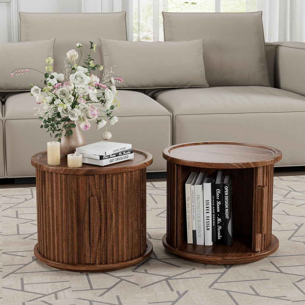 KEIKI 2-Piece Round Nesting Coffee Table Set, Coffee Table with Storage | Wal...