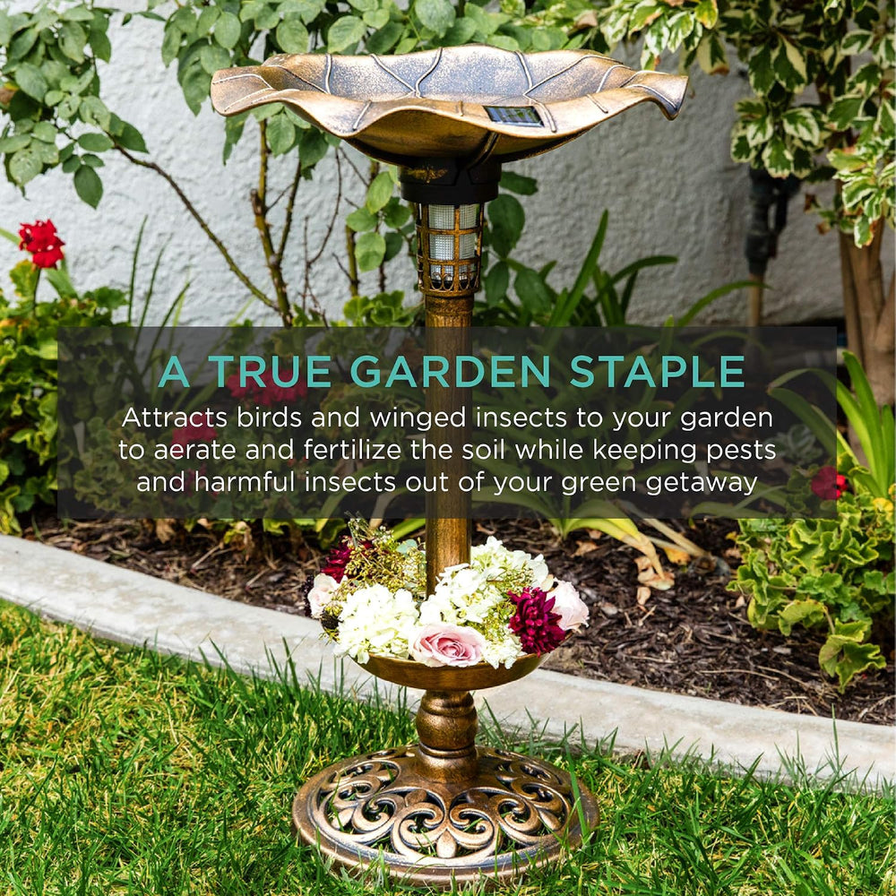 Best Choice Products Bird Bath W/Solar Light & Planter - Bronze