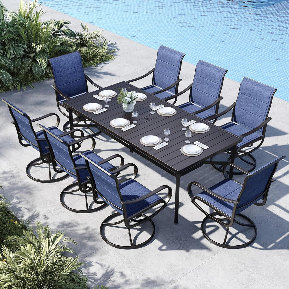 MFSTUDIO Outdoor Dining Set for 8, Patio Furniture Table w/Swivel Chairs