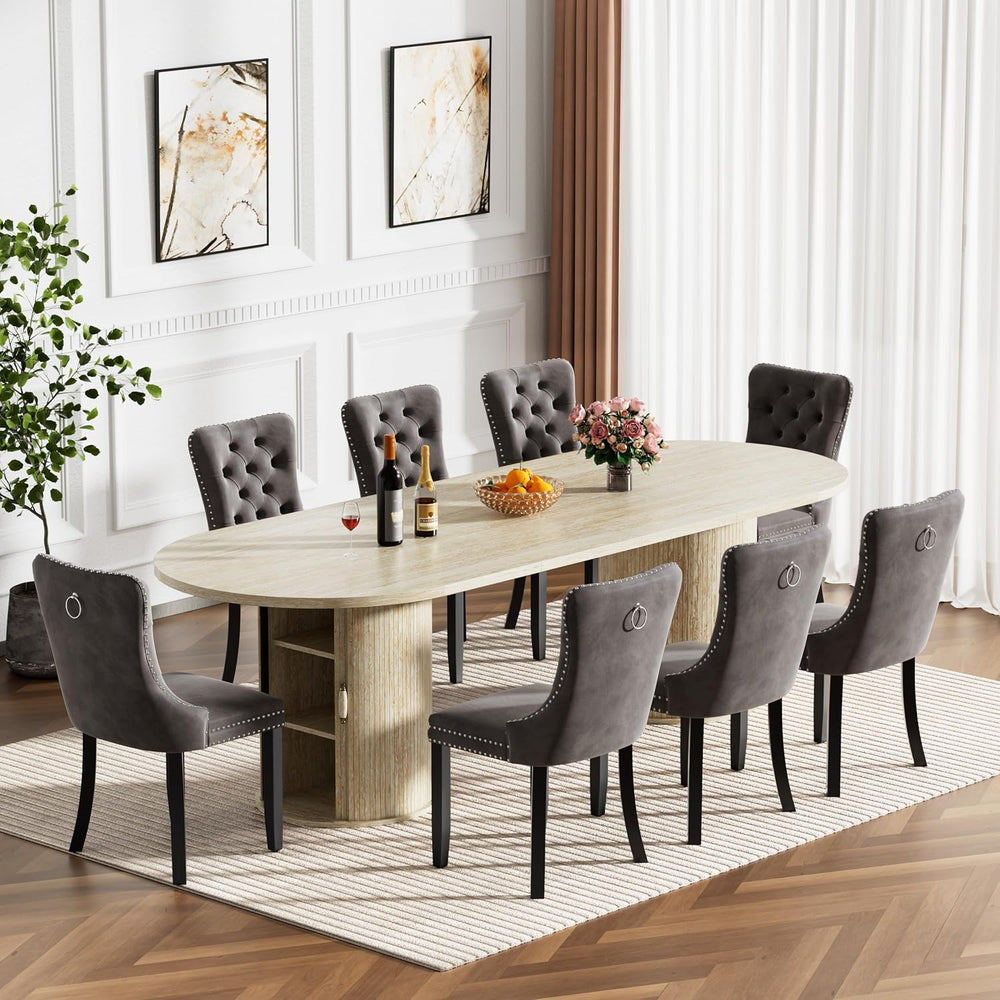 63"-94" Large Oval Extendable Dining Table for 6 8 10, Faux Travert...