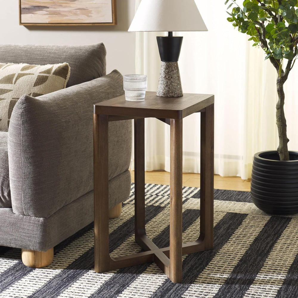 SAFAVIEH Home Collection - Akai Accent Table, Walnut Brown Side Table with Cr...