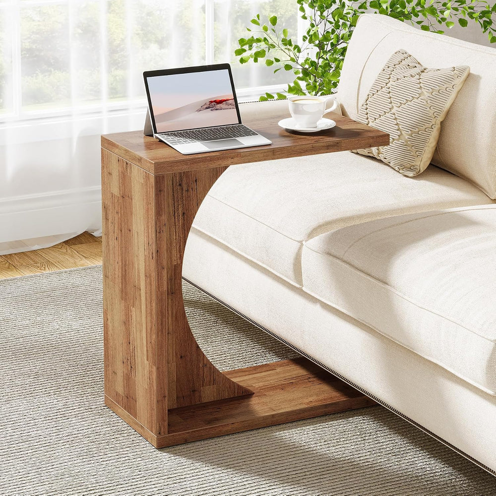 Tribesigns C-Shaped End Table for Couch, Small Bedside Table for Sofa, Wooden...