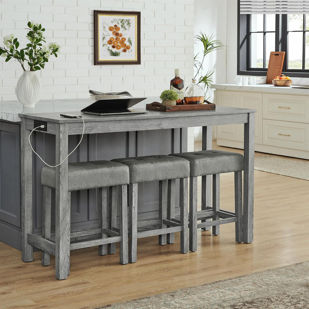 Knocbel Industrial 3-Person Counter Height Rectangle Bar Table Set with Power...