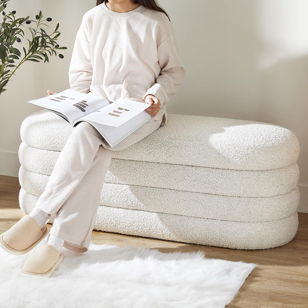 Krcix Boucle Storage Ottoman Bench for Bedroom 49.2 Inch Upholstered,Ivory | ...