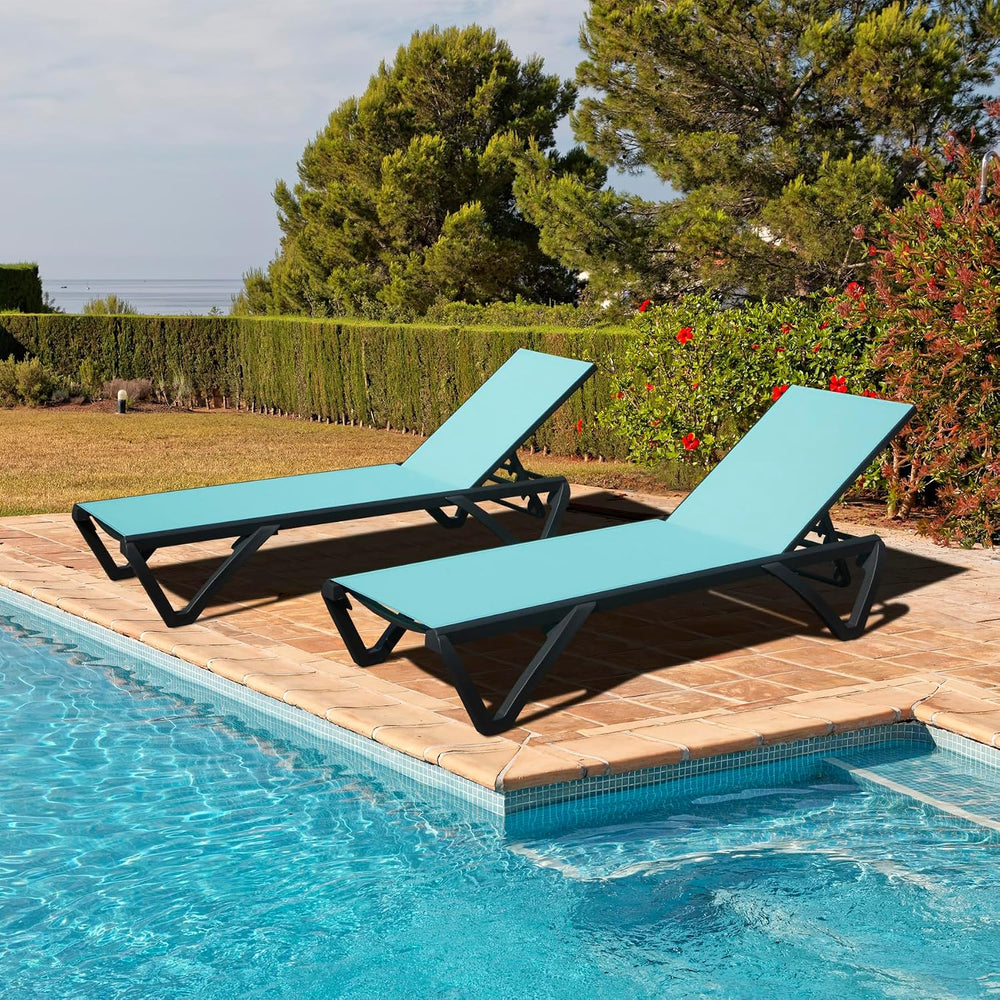 Domi Aluminum Pool Lounge Chair Outdoor Set of 2 Chaise Lounge Outdoor | Whee...