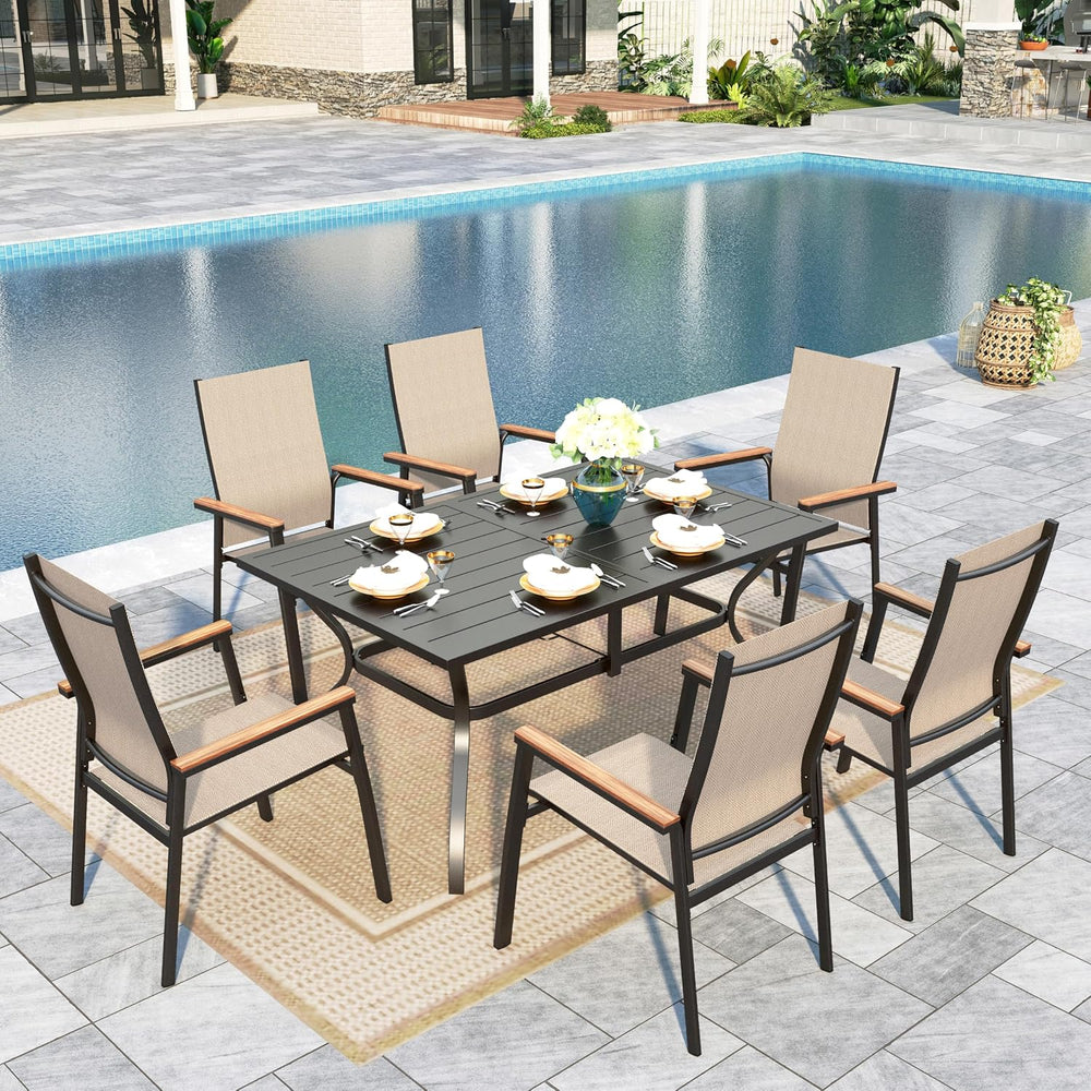 Sophia & William Patio Dining Set w/Metal Table & 6 Beige Aluminum Ch...