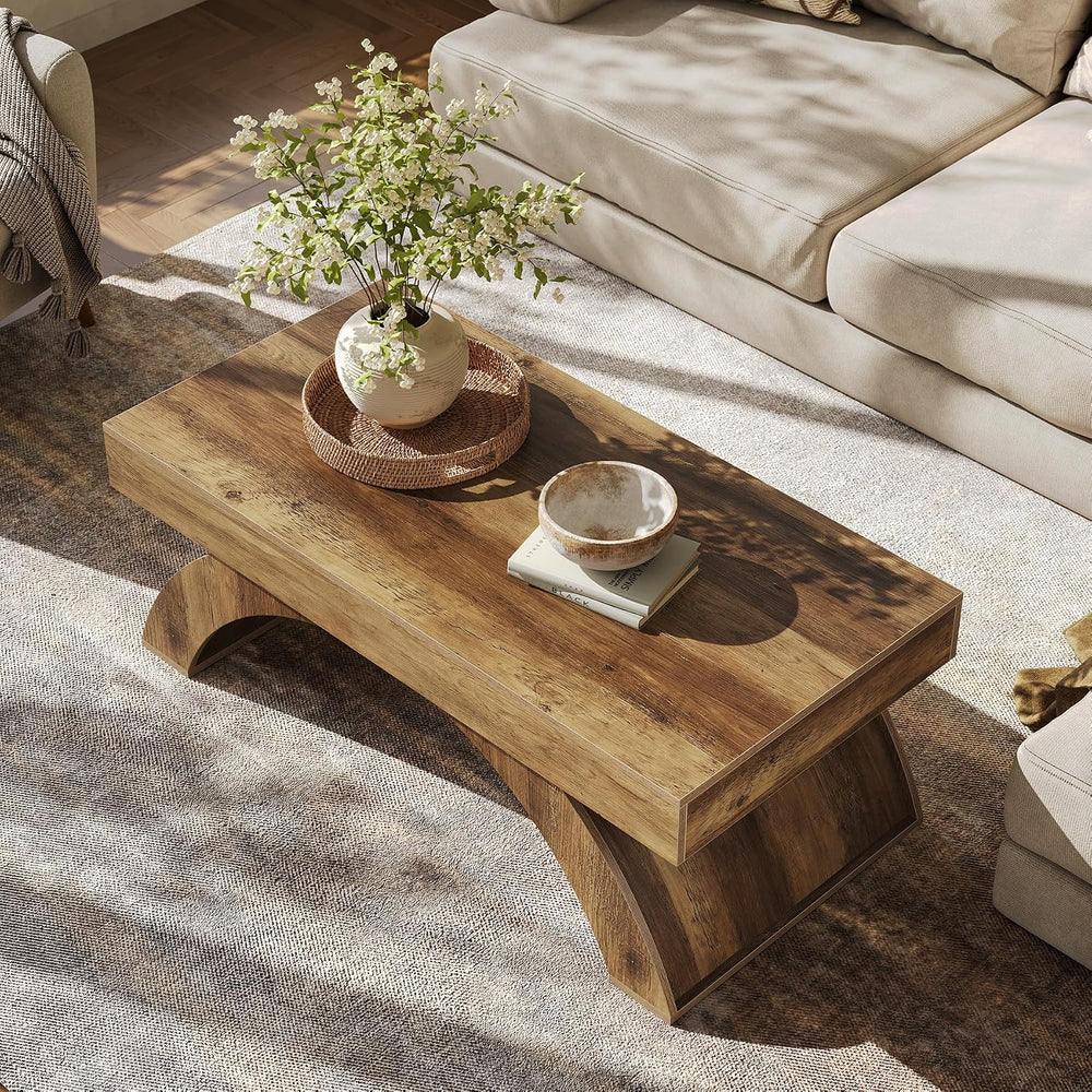 LITTLE TREE Modern Coffee Table, 47” Living Room Table, Rectangle Coffee Tabl...