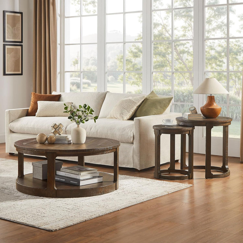 WILLIAMSPACE 24" Round Nesting Coffee Table Set of 2, Solid Wood Coffee ...