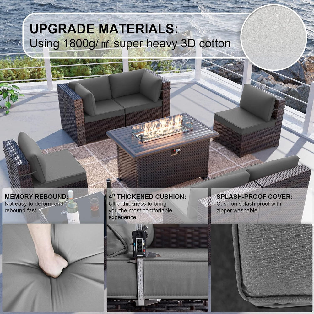 Kullavik 8 Piece Outdoor Wicker Patio Furniture Set with Fire Pit Table