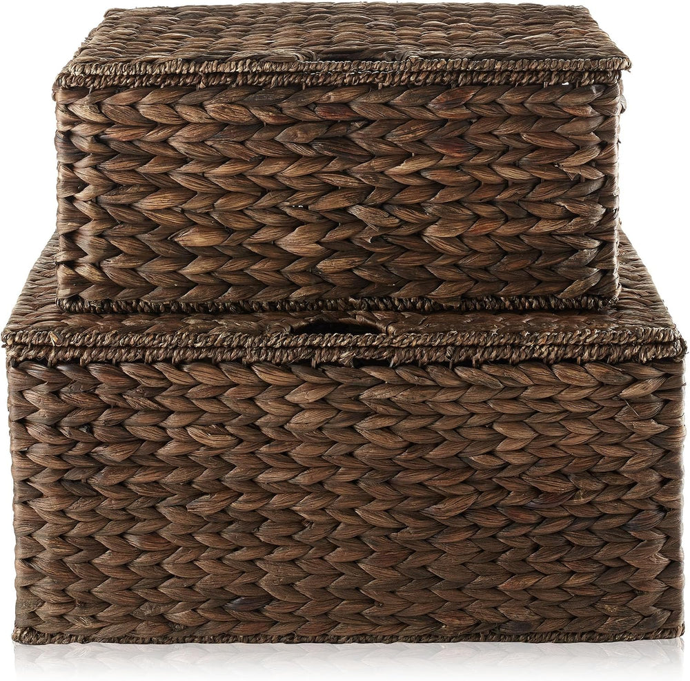 Casafield Set of 2 Water Hyacinth Rectangular Storage Baskets with Lids (Espr...