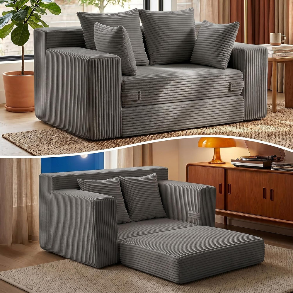JUIKURY Floor Mini Couch 53 Inch, 3-in-1 Gray Couches Covertible Sofa Bed wit...
