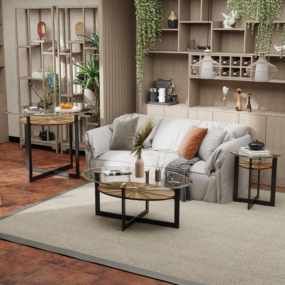 LEEMTORIG Round Glass End Table for Living Room, 23.8" Dia. x 24.4"...