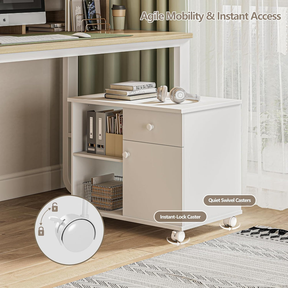 Quikraen Wooden Rolling File Cabinet with Open Shelves & Lockable Door, 2...