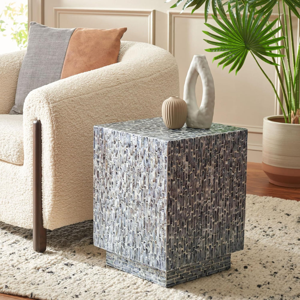 SAFAVIEH Home Collection Blythe Jet Black Capiz Shell Accent Table Square Sto...