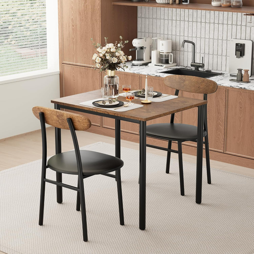 Yumori Dining Table Set for 2, Wood Square Table with 2 Upholstered Chairs fo...