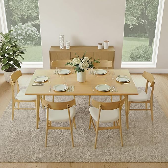 Wooden Dining Chairs Set of 6, Upholstered Modern Dining Room Chairs, Mid Cen...