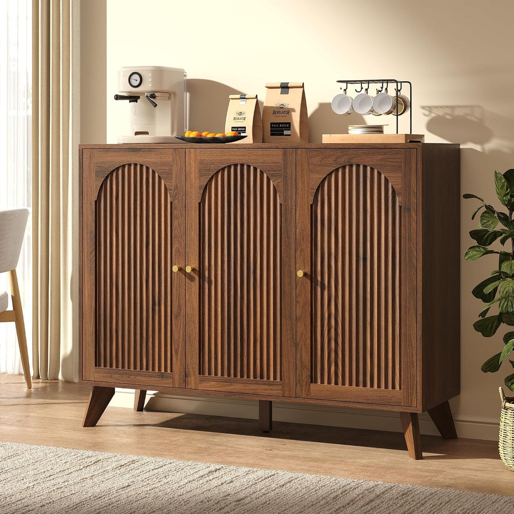 Modern Arched Storage Cabinet 47"W Wood Sideboard Buffet Cabinet Walnut