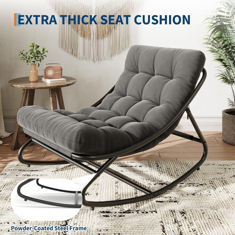 IDEALHOUSE Outdoor Rocking Chair with Metal Frame, Adjustable Papasan Rocker,...