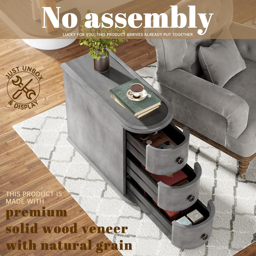 Wood End Table with 3 Drawers, No Assembly Required Narrow Sofa Side Table fo...