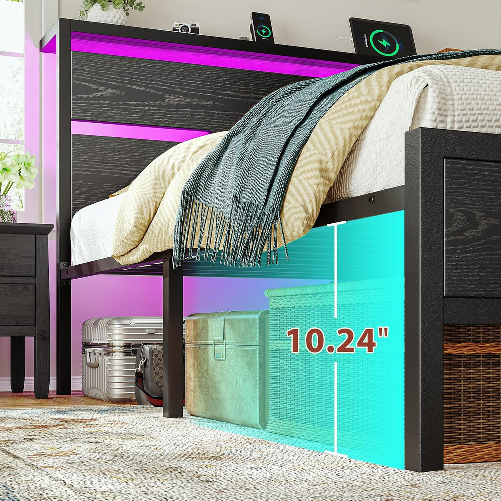 Homkdom King Size Bed Frame with Headboard & LED Light