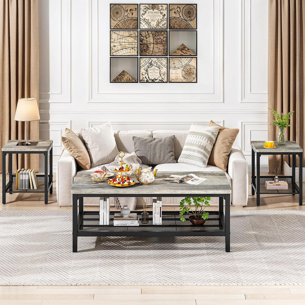 Recaceik 3-Piece Living Room Coffee Table Set, Industrial Coffee Table with 2...